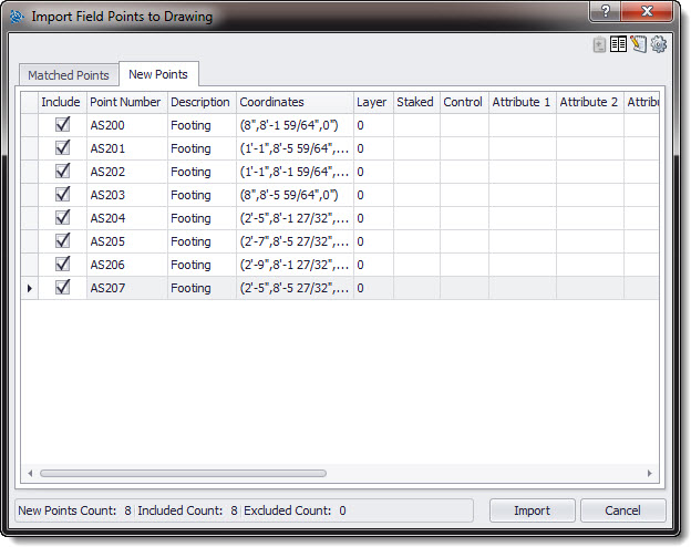 Trimble Field Points - Import field data