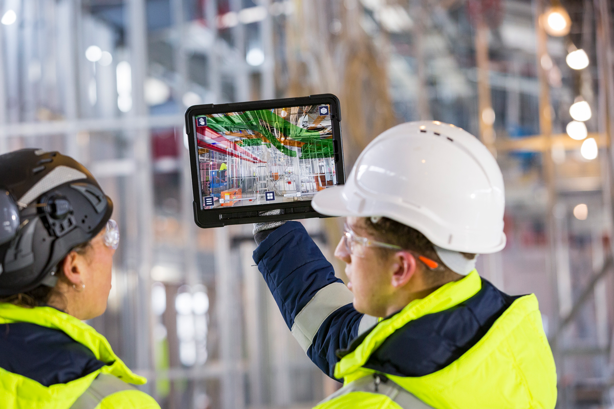 Trimble Connect software being used with AR tablet